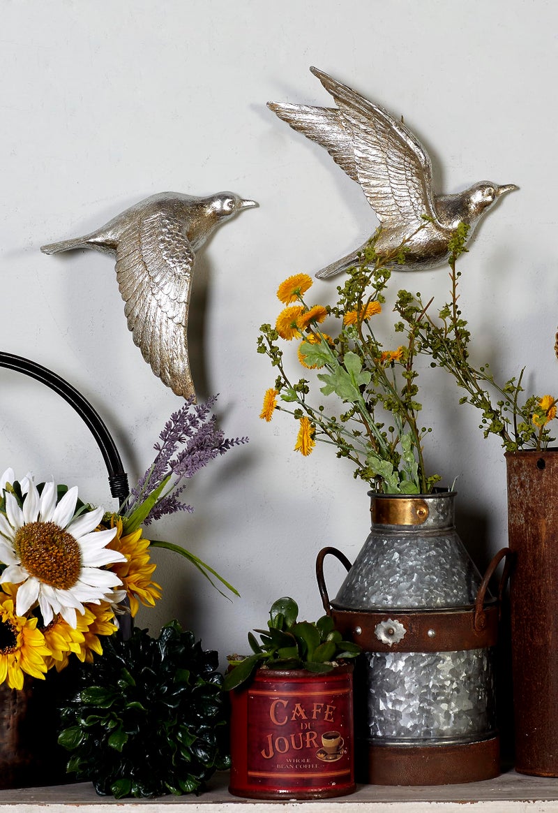 Deco 79 Polystone Bird Home Wall Decor Metallic 3D Sculpted Wall Sculpture, Set of 3 Wall Art 10", 9", 9"H, Silver - Image 4